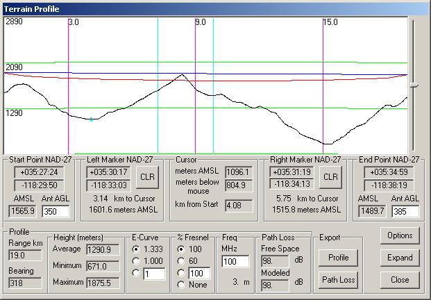 Actual terrain profiler screen shot